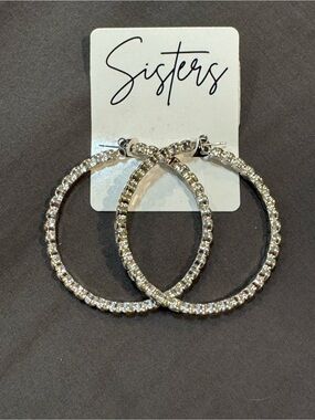 Elise Large Silver Crystal Hoop Earrings 2”